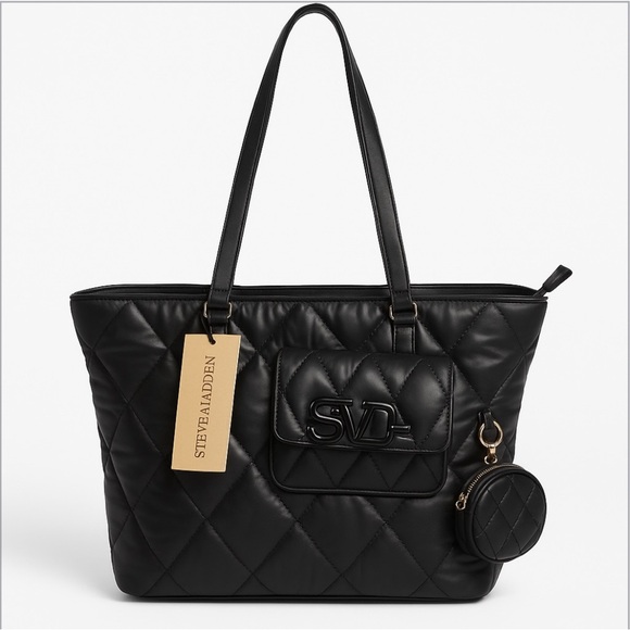 New! STEVE MADDEN Black Tote with Change Purse. Lots of pockets and compartments - Picture 1 of 16
